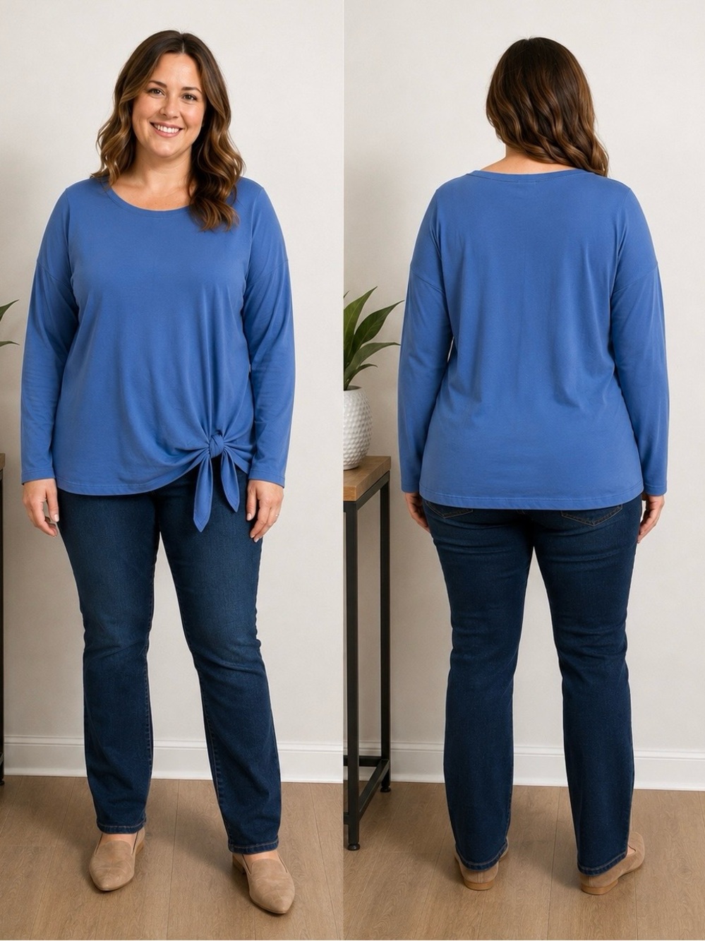 Adrienne Vittadini Blue Long Sleeve Tie Front Top Women’s XL Stretch